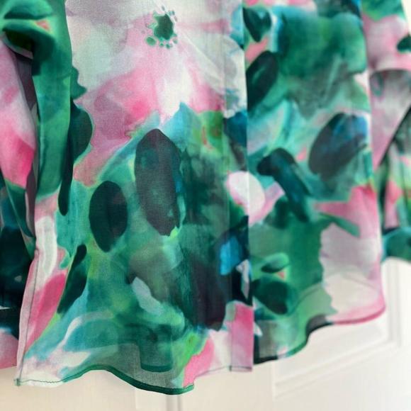 SOLD Zara Flowing Green Pink Floral Sheer Long Sleeve Blouse Small - Picture 11 of 16